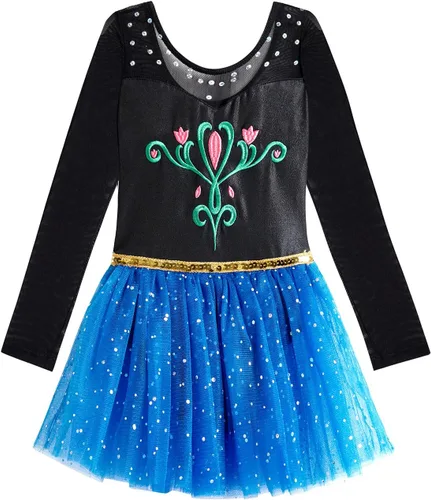 Miniatura 105 de EQSJIU Leotardo de baile de manga larga para niñas, vestido de ballet brillante con copo de nieve, tutú con falda tutú para niñas