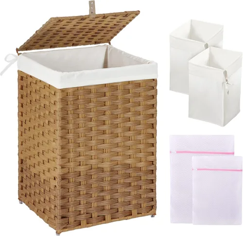 Miniatura 9 de Greenstell Cesta de ropa sucia con tapa, cesta de ropa de 60L con 2 bolsas de forro extraíbles y 2 bolsas de malla para lavandería, cesta de ropa