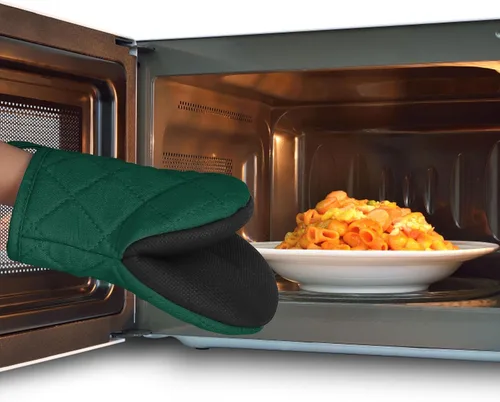 Miniatura 7 de Guantes cortos para horno, resistentes al calor, 500 °F, guantes de cocina con agarre de silicona, antideslizantes para hornear, parrilla, barbacoa