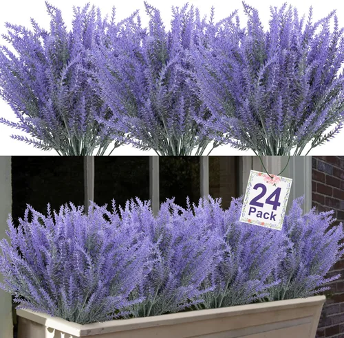 Miniatura 16 de Ouddy Decor 24 Manojos de Flores Artificiales de Lavanda Falsas Plantas de Plástico para Hogar Boda Cocina Jardín Patio Caja de Ventana Mesa