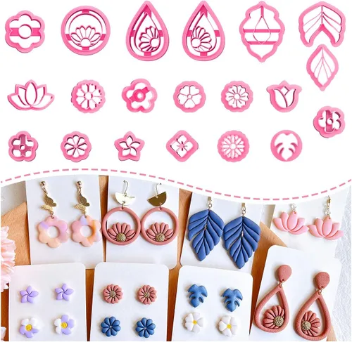 Keoker Cortadores de arcilla polimérica de primavera para aretes, 20 formas de flores y arcilla