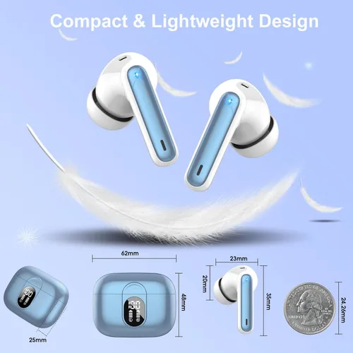 Miniatura 8 de Auriculares Inalámbricos 2024 Bluetooth 5.3 Auriculares HiFi Estéreo, 40H Tiempo de Reproducción Intrauditivos, Auriculares Bluetooth con Pantalla