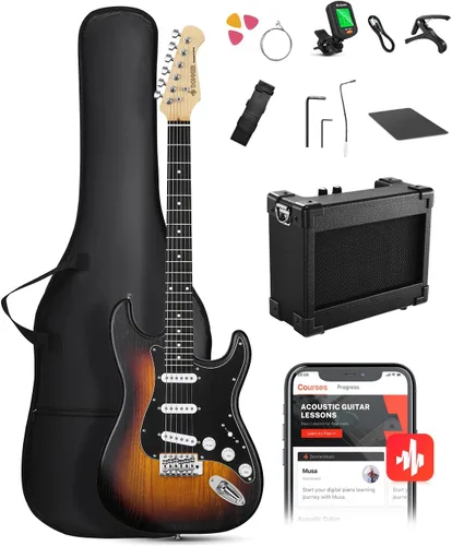 Miniatura 8 de DONNER DST-80 - Juego de guitarra eléctrica para principiantes de 39 pulgadas con amplificador, pastilla clásica SSS completa con estuche, afinador