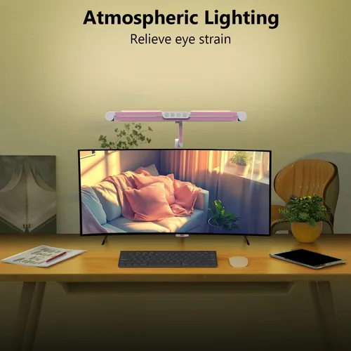Miniatura 4 de Micomlan Lámpara de escritorio de arquitecto para oficina en casa, lámpara de escritorio rosa con abrazadera para trabajar, luz de mesa LED