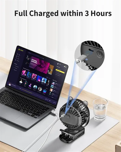 Miniatura 3 de GOTOTO Ventilador de clip, ventilador pequeño personal portátil recargable con batería de 2000 mAh, potente diseño de clip, 3 velocidades de viento