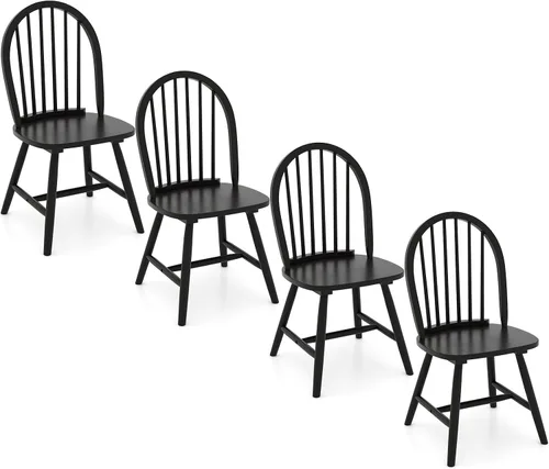 Miniatura 11 de Juego de 2 sillas de comedor de roble de 18 pulgadas, sillas Windsor de madera con respaldo de husillo para isla de cocina de campo