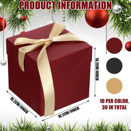 Miniatura 2 de Zhanmai 30 cajas de regalo pequeñas con tapas, cajas de regalo de Navidad cuadradas de 4 pulgadas con cinta dorada, embalaje, cajas de favor