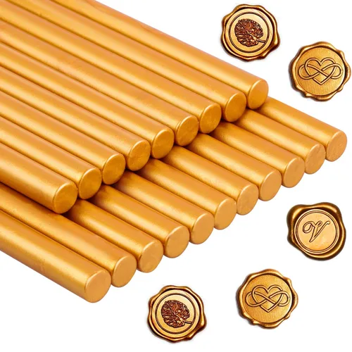 PAXCOO - Cera de sellado, 20 varillas de sellado de cera, pistola de pegamento para sello de cera, sello de cera de letras y manualidades (dorado)
