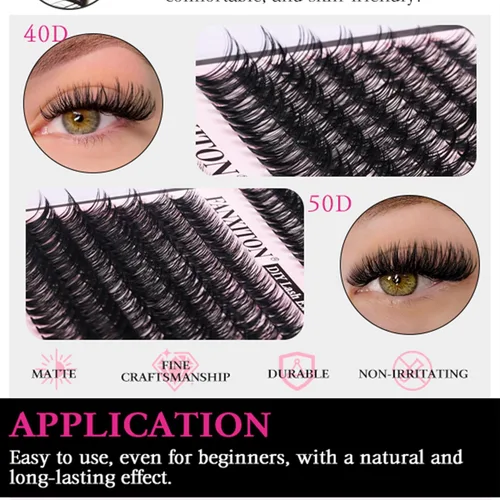 Miniatura 3 de Kit de pestañas en racimo, 280 racimos con cepillo, extensiones rizadas en D, con volumen, 23/64 a 40/64 pulgadas, 40D+50D, pestañas individuales