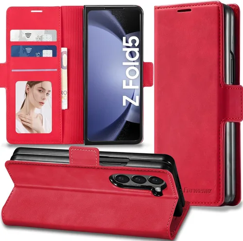 Miniatura 12 de Funda de piel con tapa para Samsung Galaxy Z Flip 3, con protección de bisagra, delgada y magnética tipo cartera [1 tarjetero], funda protectora a