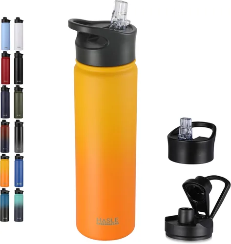 Miniatura 23 de HASLE OUTFITTERS Botella de agua aislada de 22 onzas, botella de agua de acero inoxidable de doble pared, boca ancha con tapa de popote y tapa
