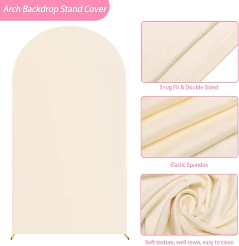 Miniatura 3 de Soporte de arco de boda Putros de 7.2 pies beige con forro de spandex ajustado y parte superior redonda Chiara para cubrir soportes de telón