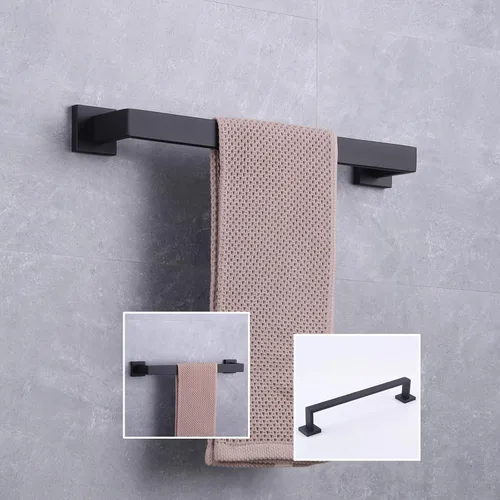 Miniatura 8 de GERZWY Barra de toalla de baño de acero inoxidable SUS 304 de 16 pulgadas, color negro mate, estilo moderno, montaje en pared FG160140-BK