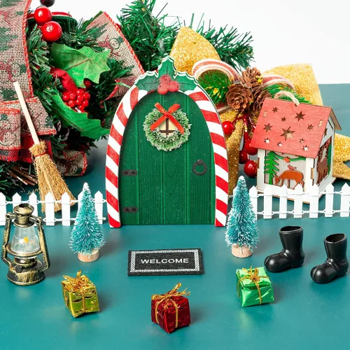 Miniatura 5 de Haooryx Miniaturas de jardín de elfos de Navidad, 16 piezas de decoración de puertas mágicas de hadas de Navidad, puertas de hadas en miniatura
