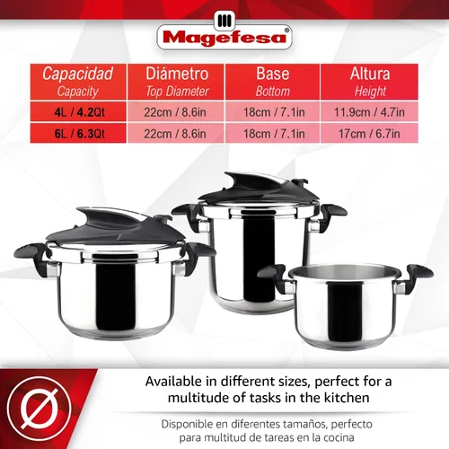 Miniatura 2 de Magefesa Nova - Olla a presión para estufa de 4.2 cuartos de galón, cocción rápida, fácil bloqueo, acero inoxidable 18/10, compatible con inducción