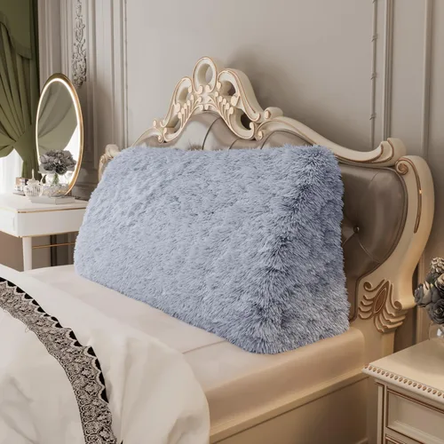 Miniatura 51 de Almohada de cabecera gruesa totalmente rellena individual XL, cabecero acolchado de dormitorio, soporte suave y firme, cojín grande triangular, Azul