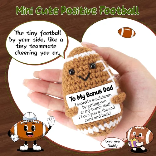 Miniatura 5 de Regalos de cumpleaños para el día del padre de hija, hijo, esposa, regalos positivos hechos a mano a ganchillo para padrastro, divertido y lindo