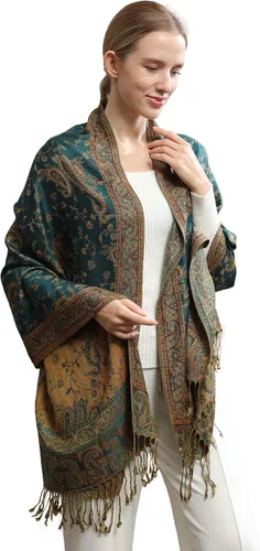 Miniatura 2 de MAOZAN Soft Silky Paisley Pashmina Scarf Reversible Wrap Shawl Tassel