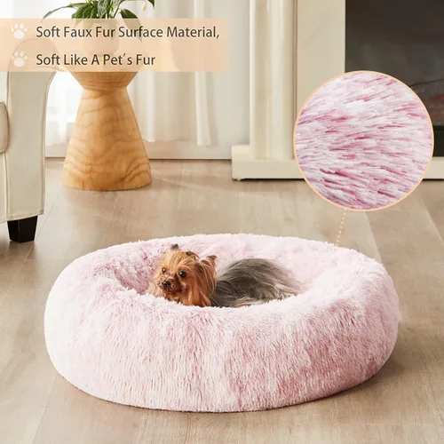 Miniatura 2 de WNPETHOME Cama Calmante para Perros Cama para Gatos Dona, Cama para Mascotas de Piel Sintética Dona Abrazadora Auto-Calentable, Cómodas Camas Rosa