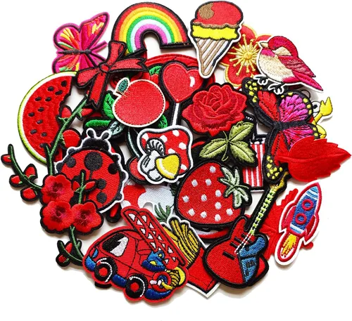Miniatura 7 de 30 piezas de parches bordados para planchar o coser de varios tamaños para ropa, chaquetas, jeans, pantalones, mochilas, colores mixtos rosa, azul