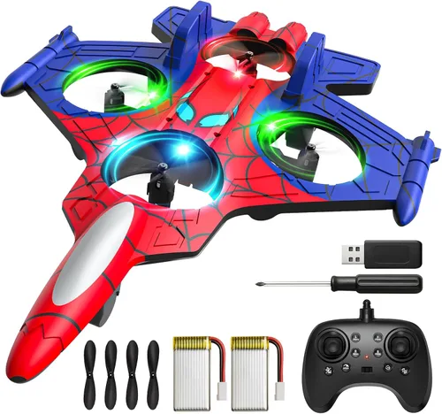 Aviones de control remoto de espuma para niños de 8 9 10 11 12 años +, mini dron araña para niños, avión RC Fighter Jet Jet con luz, 360° Flip