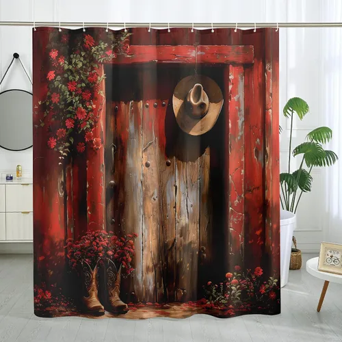 Miniatura 37 de Juego de baño estilo granja de 3 piezas con cortina de ducha y alfombras, cortina de ducha de 72'' y dos alfombras de baño antideslizantes lavables