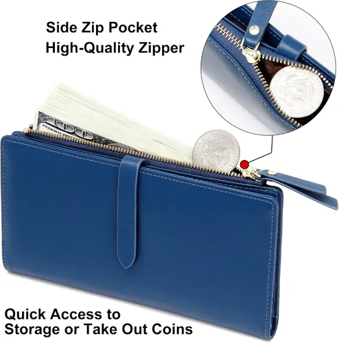 Miniatura 26 de Billeteras delgadas para mujer, tarjetero RFID plegable con bolsillo con cremallera, Mandala azul, Delgado