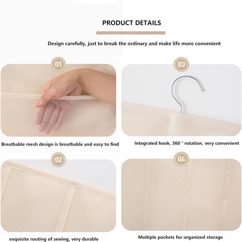 Miniatura 5 de Organizador de almacenamiento colgante para brasier y ropa interior, bolsillos de malla, estantes de pared de doble cara, bolsa ahorradora de Rosa
