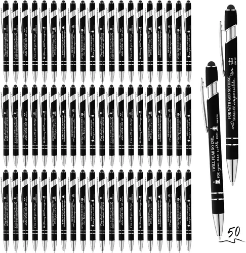 Fuutreo V 50 bolígrafos cristianos de regalo a granel con versículos bíblicos inspiradores, pantalla táctil, escritura positiva, bolígrafos de metal