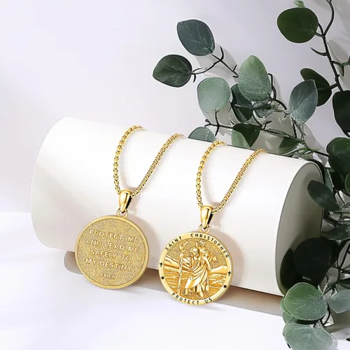 Miniatura 190 de Eusense Saint Necklace Sterling Silver 925 Protection Jewelry for Men Women Patron St Medals Amulet Pendant
