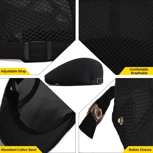 Miniatura 4 de meioro Gorra plana de malla para hombre, transpirable, de verano, boina, hiedra, gorra de hiedra, cabbie irlandés, Gatsby, conducción, sombreros