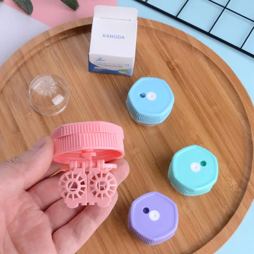 Miniatura 8 de 4 piezas manualmente limpiador de lentes de contacto Estuche de lentes de contacto Rotación portátil Contenedor de limpieza de lentes de contacto