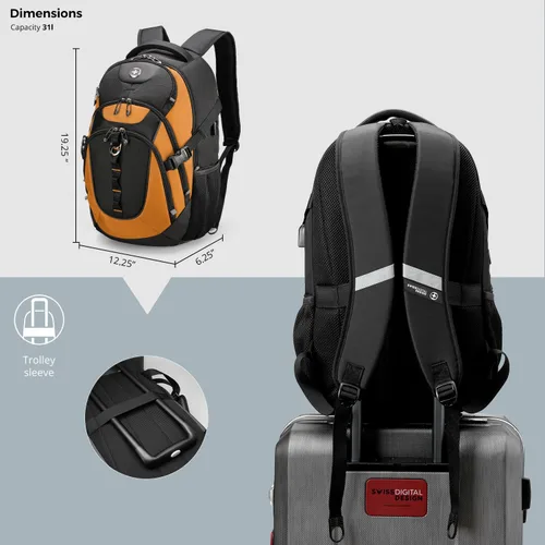 Miniatura 7 de swissdigital Mochila para portátil de viaje de negocios, para hombre y mujer, con puerto de carga USB inteligente, compatible con portátiles de 15.6