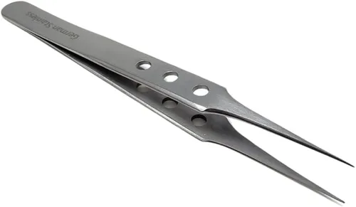 Miniatura 8 de Pinzas profesionales de acero inoxidable de 4.75 pulgadas con puntas de precisión finas y mango fenestrado, adecuadas para depilación facial