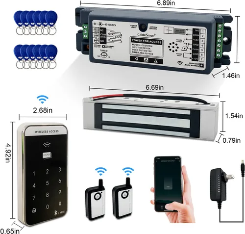 Miniatura 6 de Control de acceso WiFi de 2.4 GHz, fuerza de retención de 400 libras, kit de sistema de bloqueo magnético eléctrico de puerta con control remoto