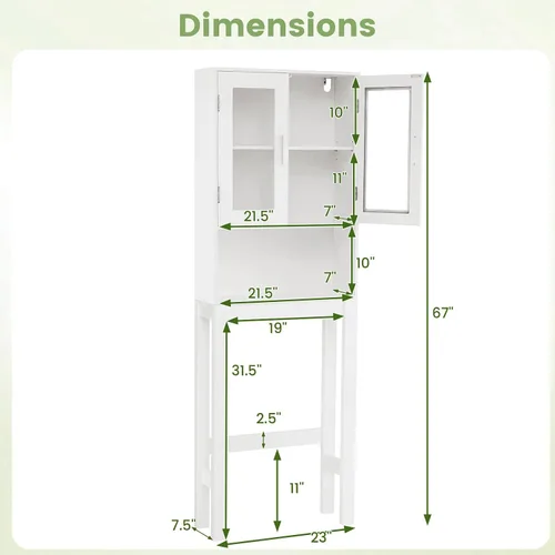 Miniatura 2 de BestComfort Gabinete de almacenamiento de madera sobre el inodoro, Ahorro de espacio para el baño en casa, Puertas dobles, Organizador de estante