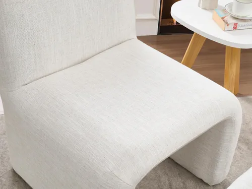 Miniatura 5 de Silla moderna para sala de estar con otomana, silla tapizada de lino mixto, cómoda silla de lectura lateral para sala de estar, dormitorio, Beige