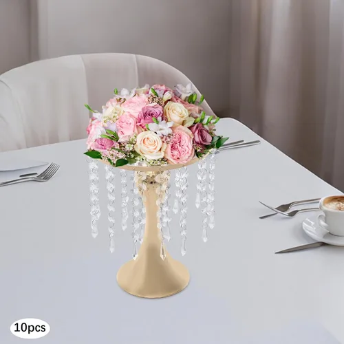 Miniatura 7 de Juego de 10 portavelas de metal dorado de 10.2 pulgadas de alto, florero, arreglo floral, candelabro, candelabro, portavelas para bodas, fiestas