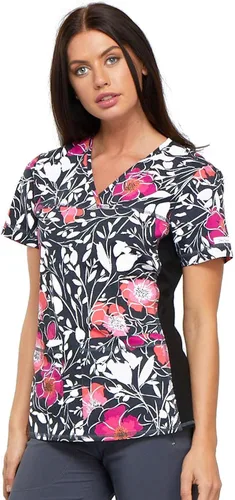 Miniatura 3 de Cherokee Flexibles Mujeres Scrubs Top V-Cuello Knit Panel CK624, Floral Mystique