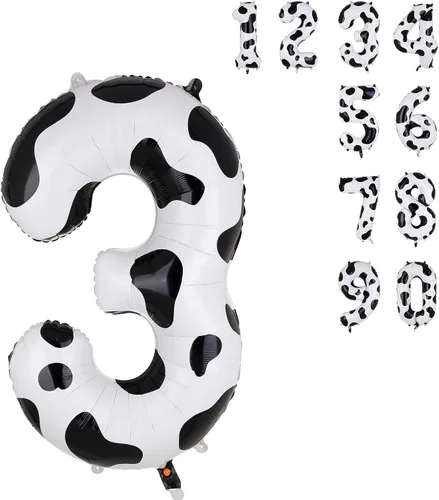 Miniatura 13 de Globos con estampado de vaca de 40 pulgadas, globo de número 0 blanco y negro con temática de vaquera, suministros de decoración de fiesta
