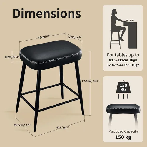 Miniatura 2 de STOOLINK Juego de 2 taburetes de bar de 24 pulgadas de altura de mostrador para isla de cocina, taburetes de bar de cocina modernos con base
