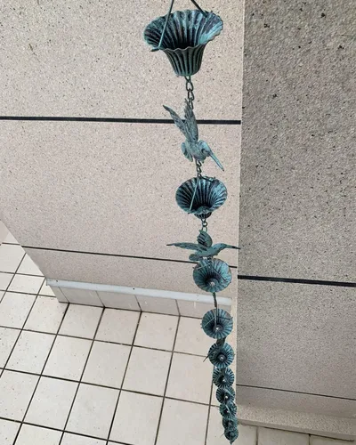 Miniatura 8 de Cadena de Lluvia de 8.5 Pies, Cadenas de Lluvia de Colibrí y Copa para Canalones, Reemplazo Funcional para Bajante, Cadena de Metal para Atrapar