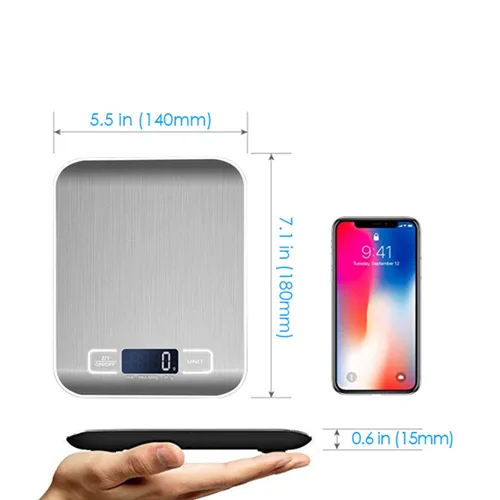 Miniatura 8 de Báscula digital de cocina, báscula de alimentos para hornear carne, unidad de gramo onzas libras hasta 11 libras (0.04 oz-11.0 lbs), acero Blanco