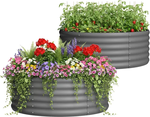 Miniatura 19 de Paquete de 2 camas de jardín elevadas galvanizadas de 2 x 1 pies, cama para macetas al aire libre, jardinera de metal para jardinería y plantación