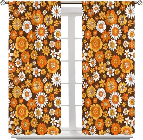 Miniatura 8 de Cortinas estilo retro de los años 60, estilo hippie floral, blanco y naranja, estilo bohemio y moderno, para cocina, dormitorio, decoración