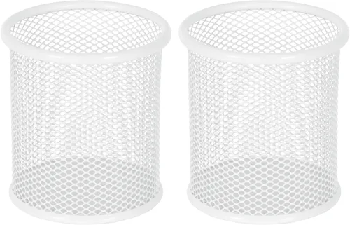 Miniatura 12 de EasyPAG Portalápices para escritorio, paquete de 2 organizadores de bolígrafos de metal, organizador de vasos de malla para el hogar, oficina, aula