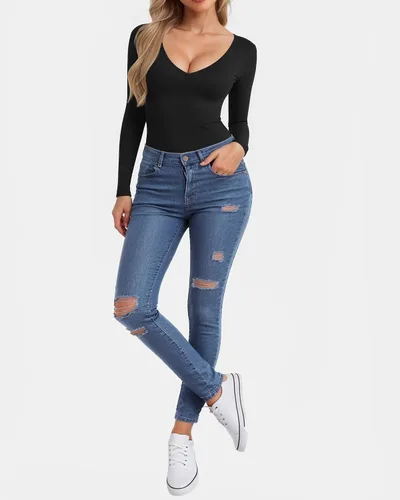 Miniatura 4 de CLOZOZ V Neck Tops Sexy Shirts for Women Fitted Tight T Shirts Basic Tee