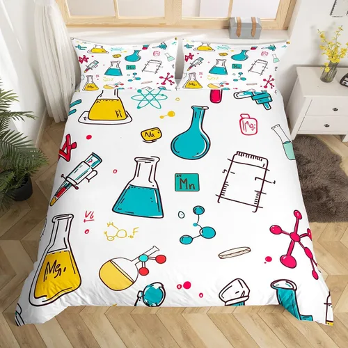 Miniatura 23 de Erosebridal Juego de ropa de cama con temática científica tamaño individual para niños y niñas, adolescentes, regalos de regreso a clases, funda