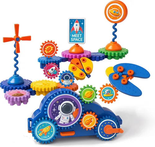 Juguetes de construcción de engranajes giratorios motorizados para niños, juego de construcción STEM de cohete espacial, rompecabezas educativo de