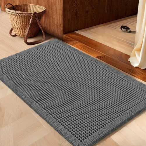Miniatura 26 de IM HOME Tapete de baño de punto gofre, color caqui, de 24 x 17 pulgadas, tejido bohemio, moderno, absorbente, antideslizante, suave, lavable
